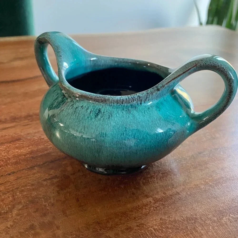 RARE 1960s cream and sugar pottery set from Canuck Pottery Ltd. Green Turquoise